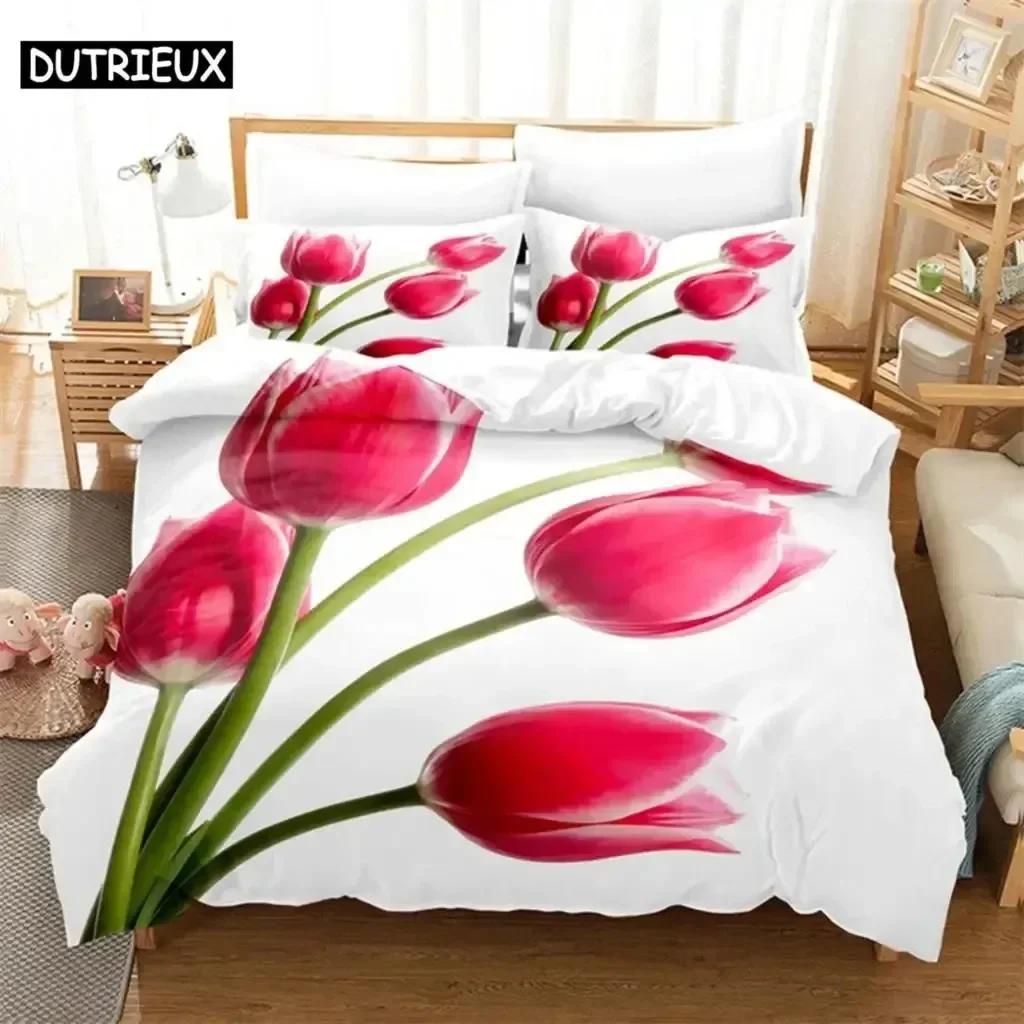 Luxury New 3D Print Tulip Comfortable Duvet Quilt Cover Pillowcase Bedding Set Children Bedroom Decoration Home Textile