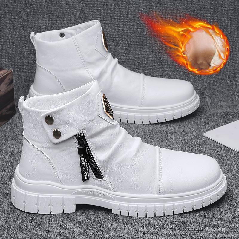 Men Retro Motorcycle Boots Autumn Winter Fashion British Style Plush Comfortable Short Boots Outdoor Travel Sports Leisure Shoes