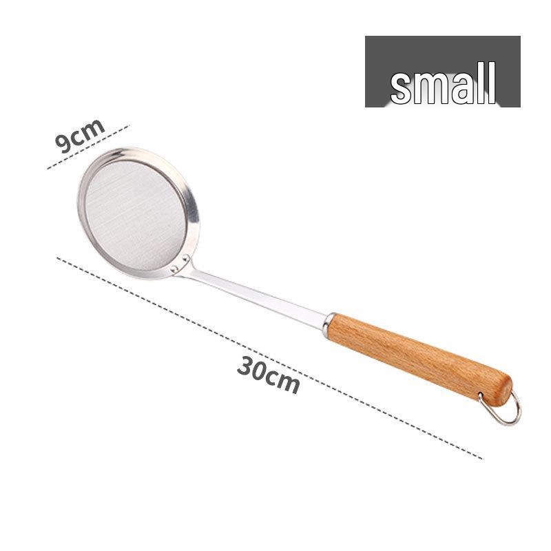 Stainless Steel Strainer Ladle with Wooden Handle - 16cm Kitchen Oil Skimmer & Flour Sifter