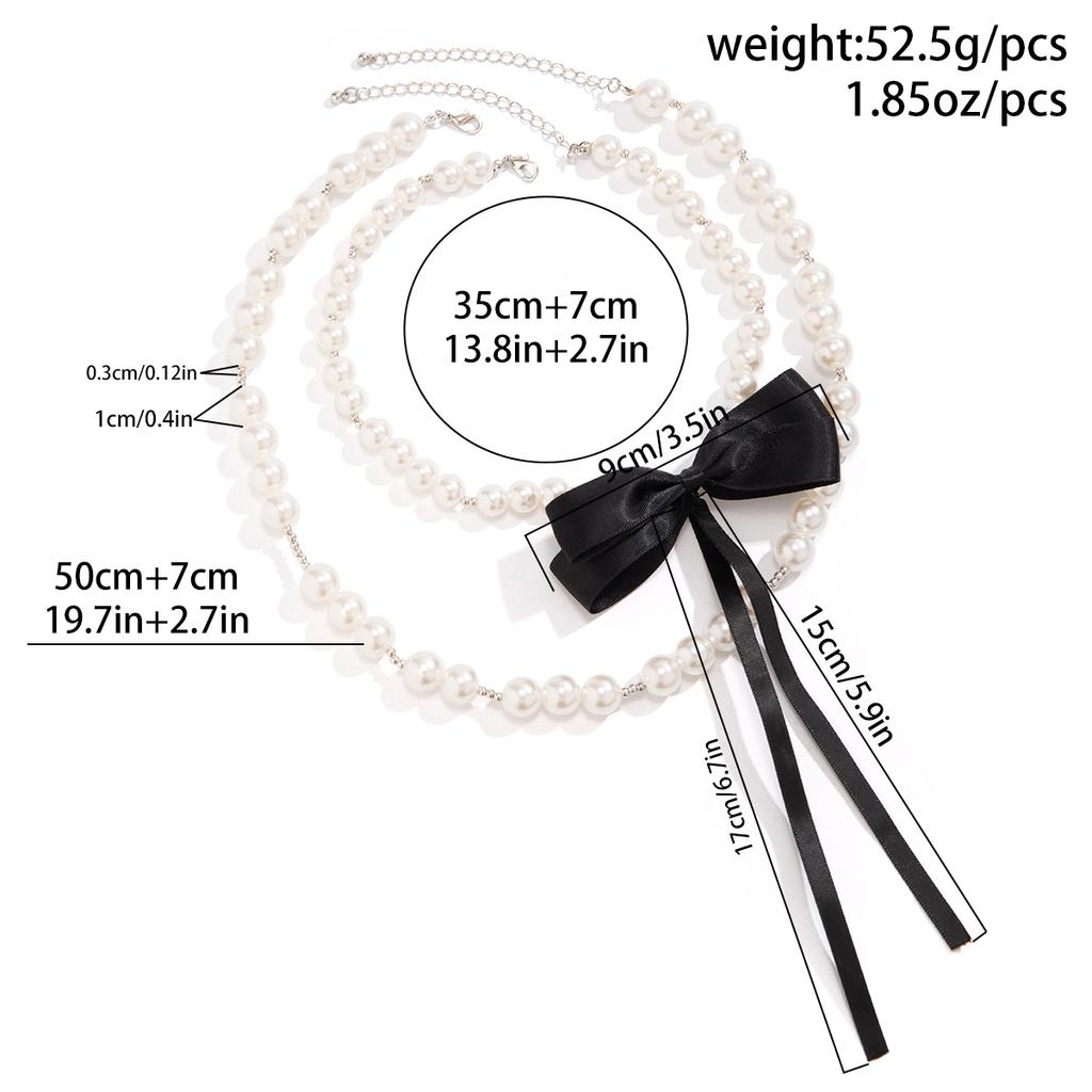 IngeSight.Z 2pcs/set Elegant Imitation Pearl Beaded Necklace for Women Gothic Black Large Bow Choker Necklace Party Gift