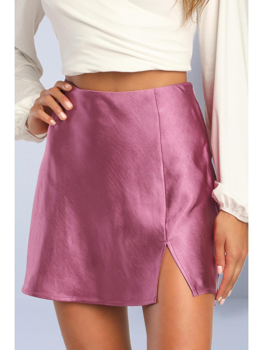 

Women s Satin Midi Skirt: Autumn High-Waist Slit A-Line Skirt Small світло-фіолетового кольору