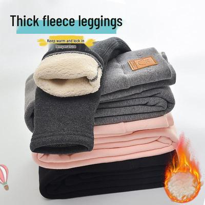 Leggings da bambina foderati in pile a vita alta in lana d'agnello - Caldi pantaloni in cotone in stile coreano per autunno/inverno.