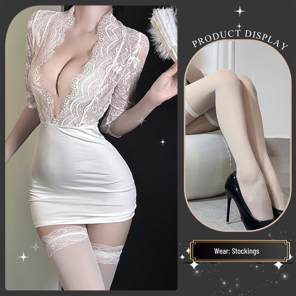 Golden Night Sexy Lace Purple Bodycon Dress with Push-up for Role Play 