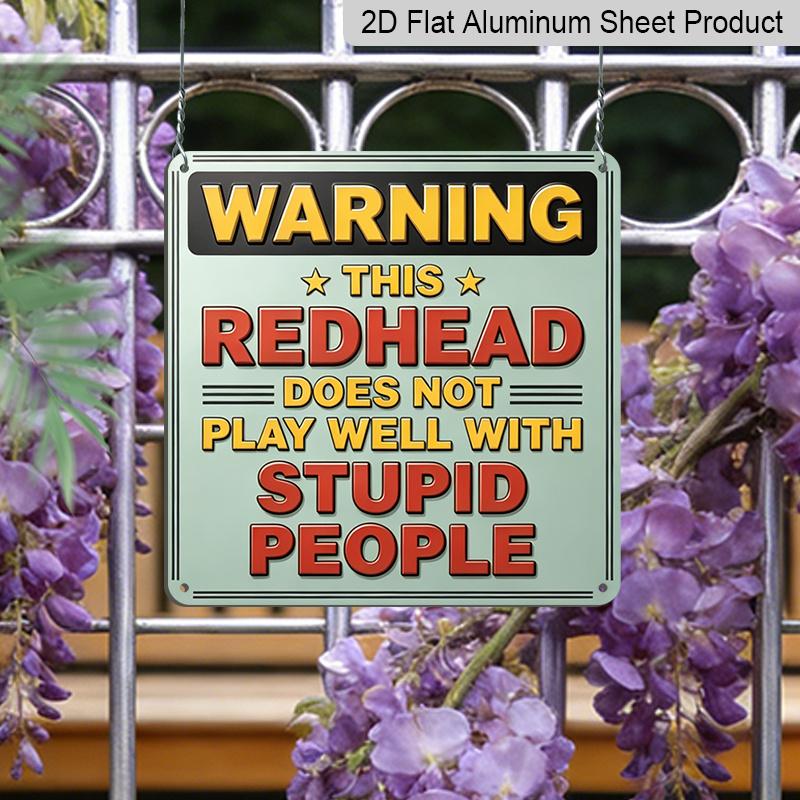 2D Flat - 1pc, Vintage Metal Aluminum Decorative Sign, Humorous Warning Sign with Red Hair, Suitable for Porches, Hallways, Game Rooms, Room Decor