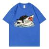 Funny Cat Riding Shark Graphic T Shirts High Street Fashion Trend Short Sleeve Tshirts Unisex Unisex Casual Loose Cotton Tshirt