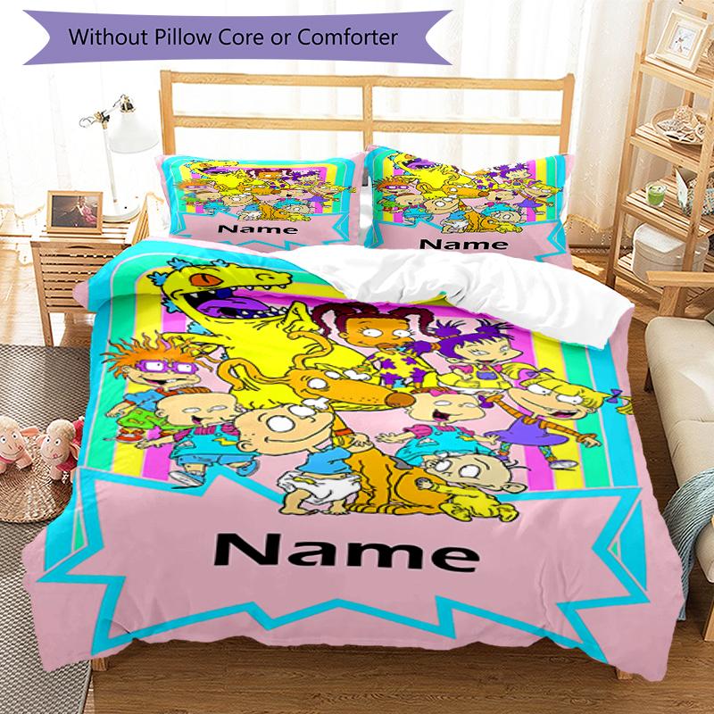 3ks Personalizovaný set povlečení Rugrats s vlastním jménem Uzavírání na zip Zahrnuje 1 povlak na přikrývku & 2 povlaky na polštář, Měkký a pohodlný pro všechna roční období.