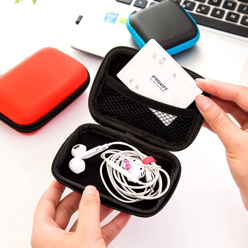 Hard Earphone Case Eva Leather Headphone Storage Bag Protective Usb Cable Organizer Portable Earbuds