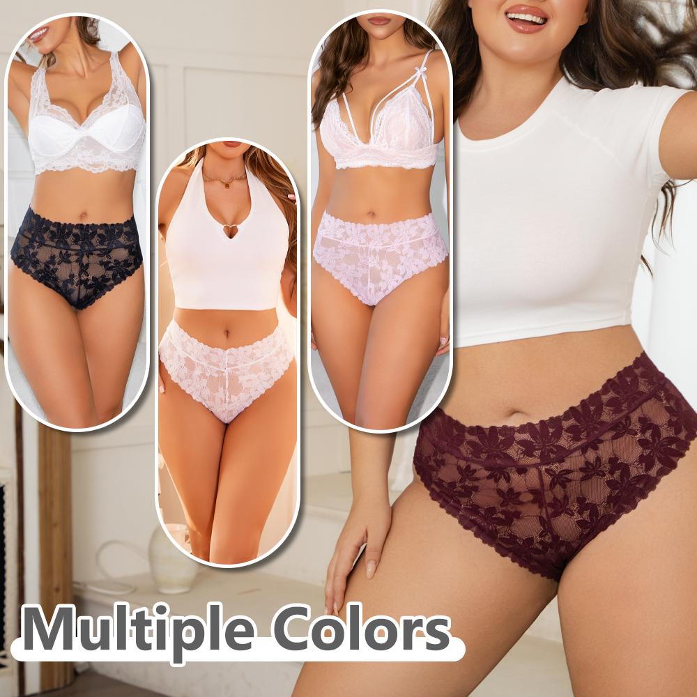 3Pcs/Set Women's High Waist Panties Ladies Sexy Lace Hollow Out Thong Breathable Transparent G-strings Solid Color Soft Lingerie