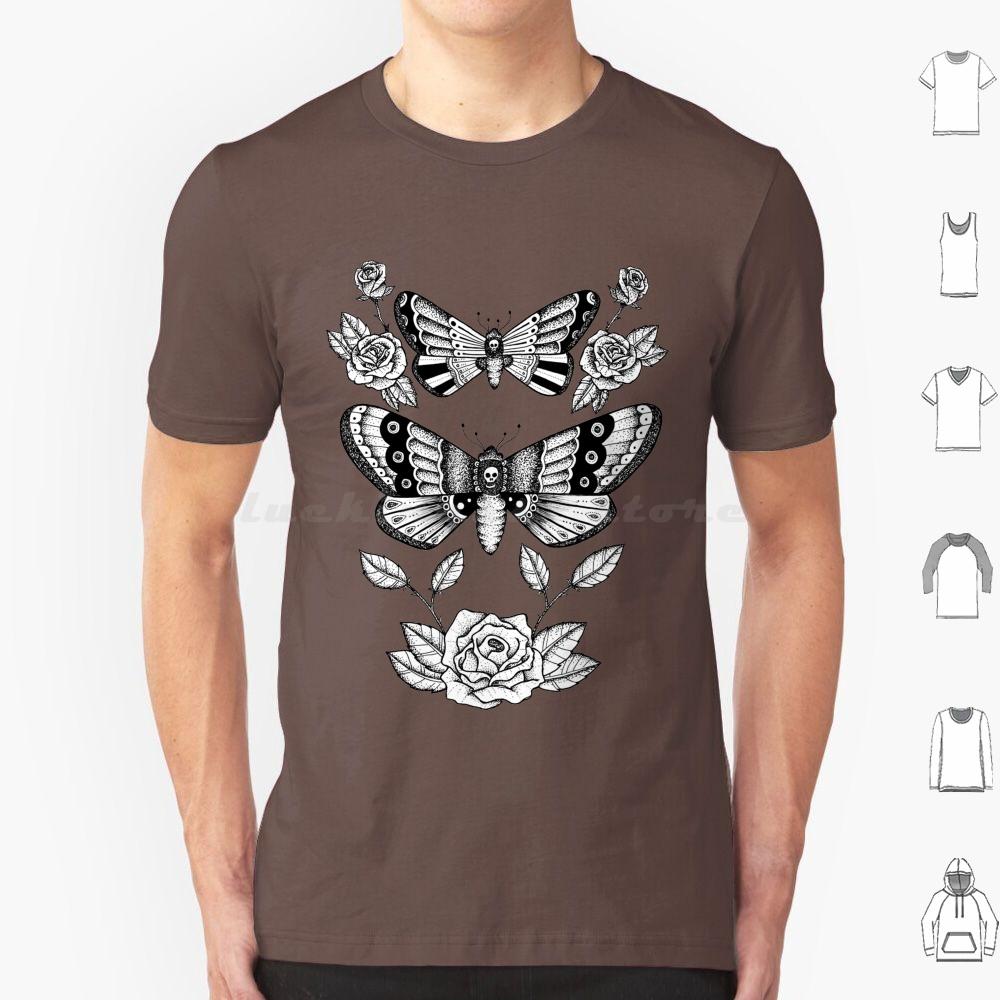 Death Moths T Shirt Big Size 100 Cotton Death Moth Roses Death Moths Moths Moth Black And White Fine Liner Detail Dot Work