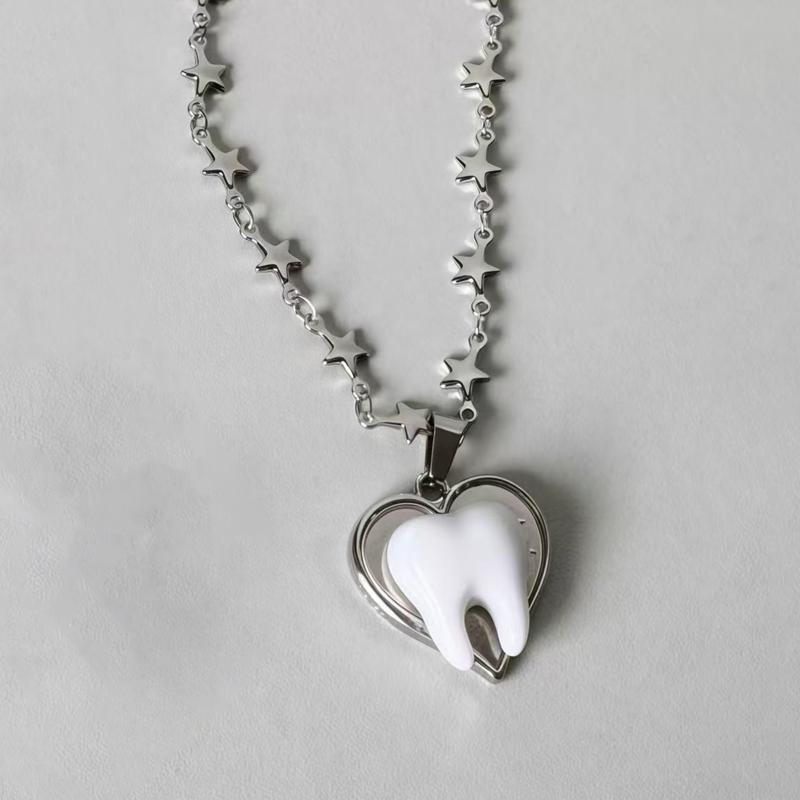 

Unique Design Y2k Necklace Heart Star Cute Teeth Splicing Clavicle Chain A2