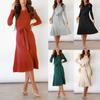Women's Casual Bubble Sleeve Slim High Waist Large Hem Medium Long Knitting Dress