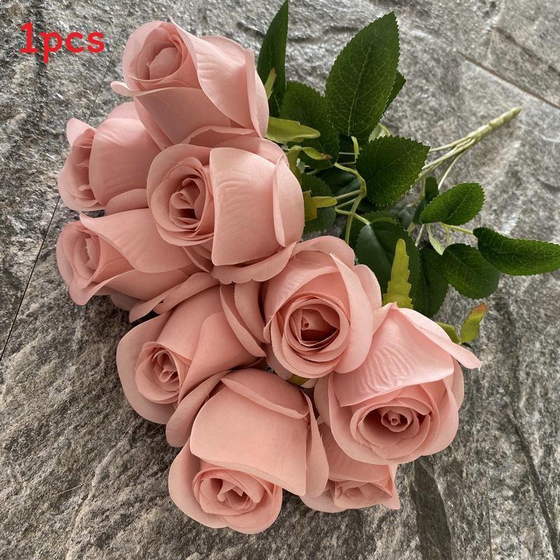 Realistic Rose Silk Buds 9 Stems Artificial Flowers Home Decor Props Photography