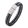 Punk Men Braided Genuine Braided Blue Leather Bracelet Black Stainless Steel Magnetic Buckle Bracelet Gifts Homme Pulsera