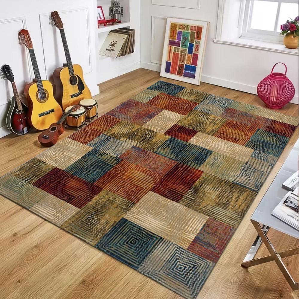 Vintage Patchwork Pattern Carpet Mat Rug Soft Non Slip Floor Mat for Living Room Bedroom Home Decoration Rugs for Bedroom
