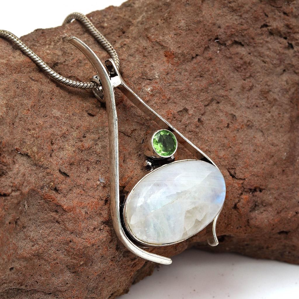 Silberschmuck 2,25" Anhänger Sterling Edelstein Regenbogenmondstein Ostern