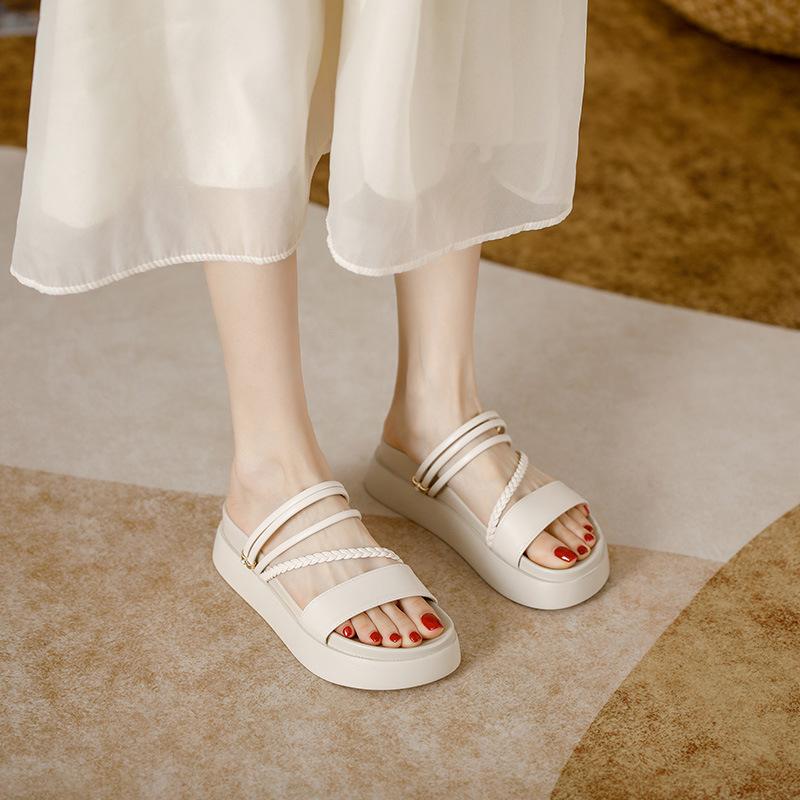 Fashion Thick-soled Sandals for Women 2025 New Summer Roman Fairy-style Sandals Versatile One-strap Two-wear Slippers for Outdoor Wear