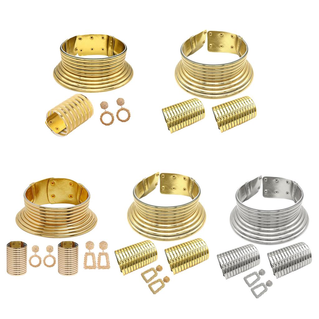 Schickes ethnisches Choker-Set mit langem Hals Vielseitiges ethnisches Choker-Ohrring-Set in Gold/Silber für vielfältige Styling-Optionen