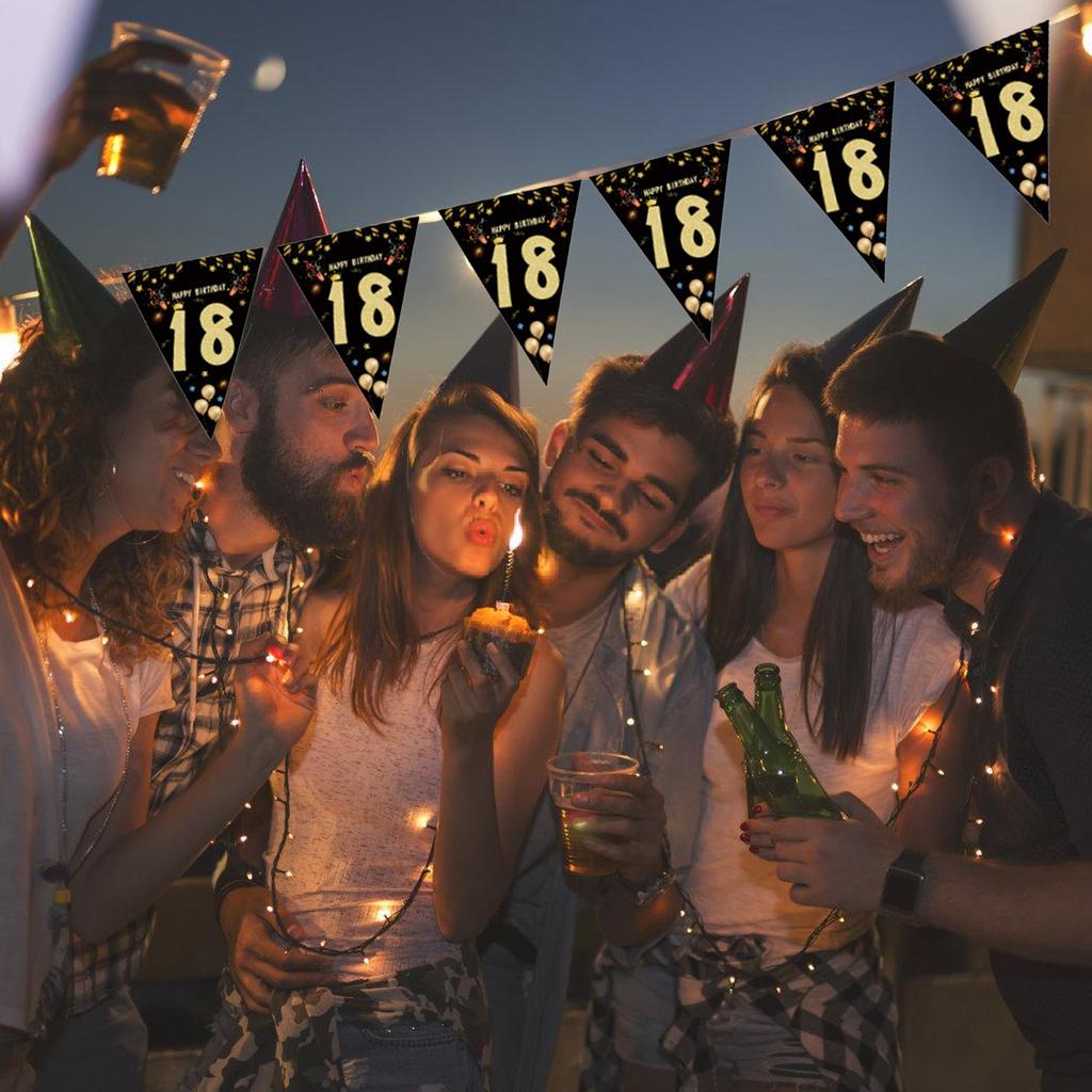 Black Gold Bunting Birthday Party Triangle Pennant Decoration Photography Props for Adult Teen Birthday Party Decoration