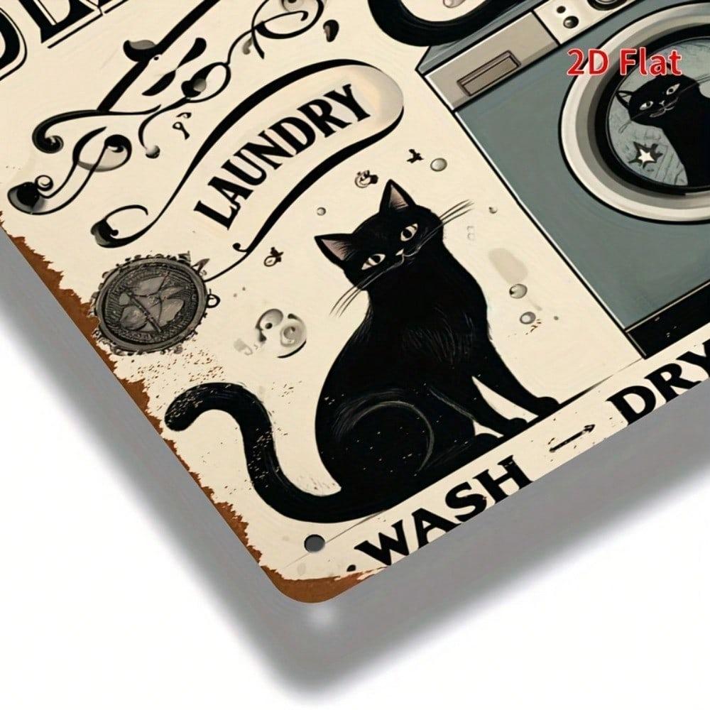 Metal Wall Art Black Cat Vintage Laundry Sign 8x12 Inch Outdoor