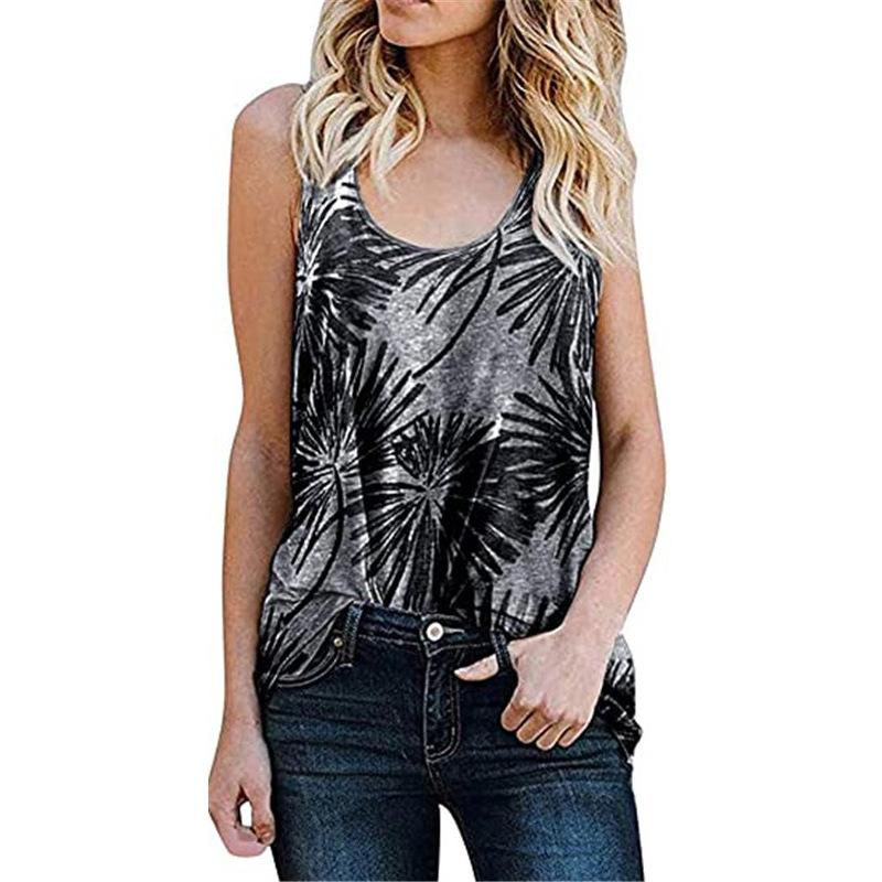 Summer Women s Casual Round Neck Sleeveless Tank Top Leopard Floral Print T-Shirt Top S