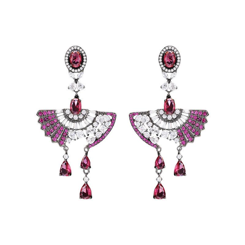Light Luxury Heavy Industry High-end Earrings New Chinese Style Retro Folding Fan Shape Water Drop S925 Silver Needle Zircon Earrings 2026