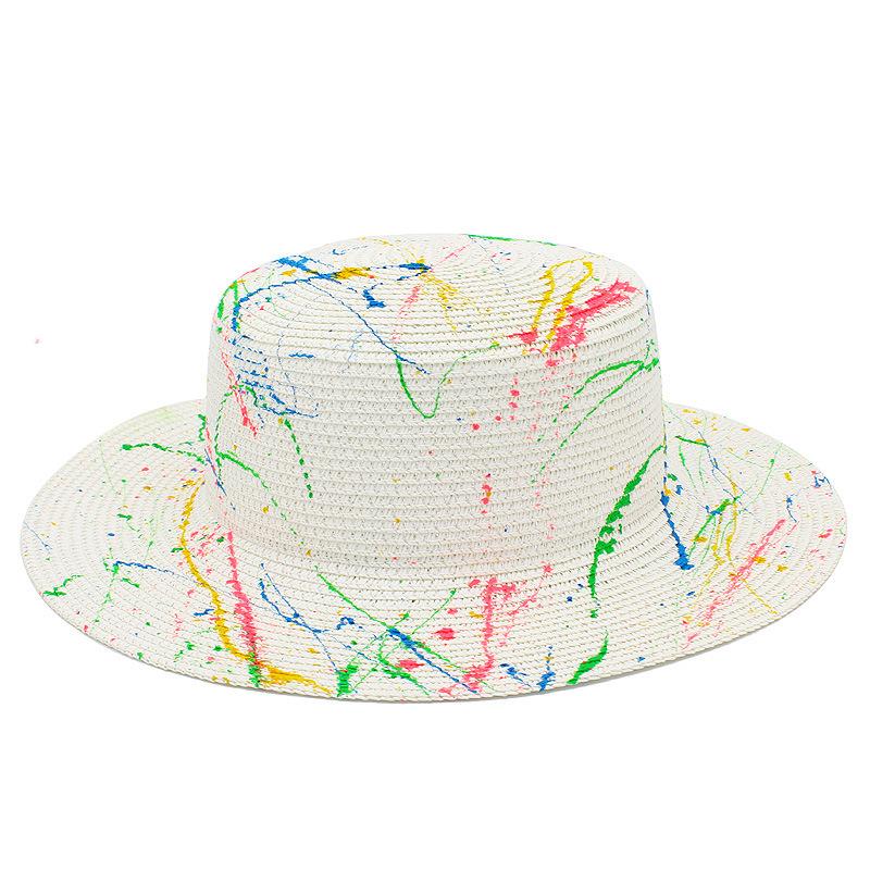New graffiti straw hat spring and summer fashion paint Panama hat outdoor travel beach visor