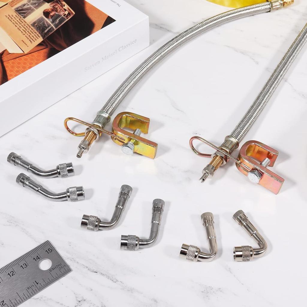 10 Pieces Stainless Steel Dually Valve Stem Extension, Includes 4 Pieces Dual Tire Valve Extension 6 Pieces Valve Extender Adaptor for Most Cars