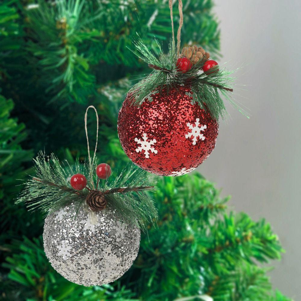 Red Pine Needle Sticky Ball Fome Christmas Balls Set Creative Christmas Sticky Pink Ball  for Home