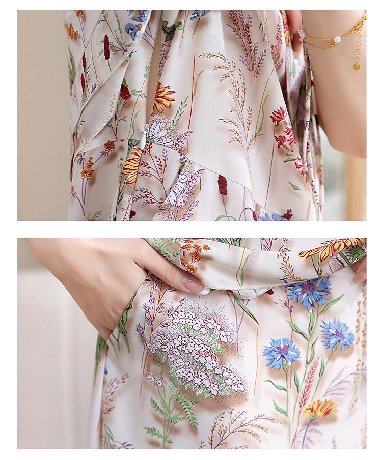 Chiffon V-neck Printed Dress for Women 2025 - Elegant Two-Piece Style for Middle-aged and Elderly Summer Fashion