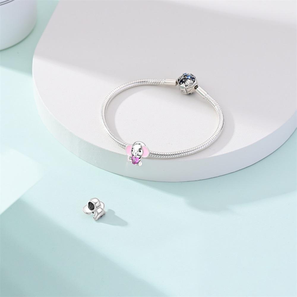 Original Copper Charms Luxury Cute Pink Heart Elephant Beads Fit Bracelet Diy Women Making Delicate Gift