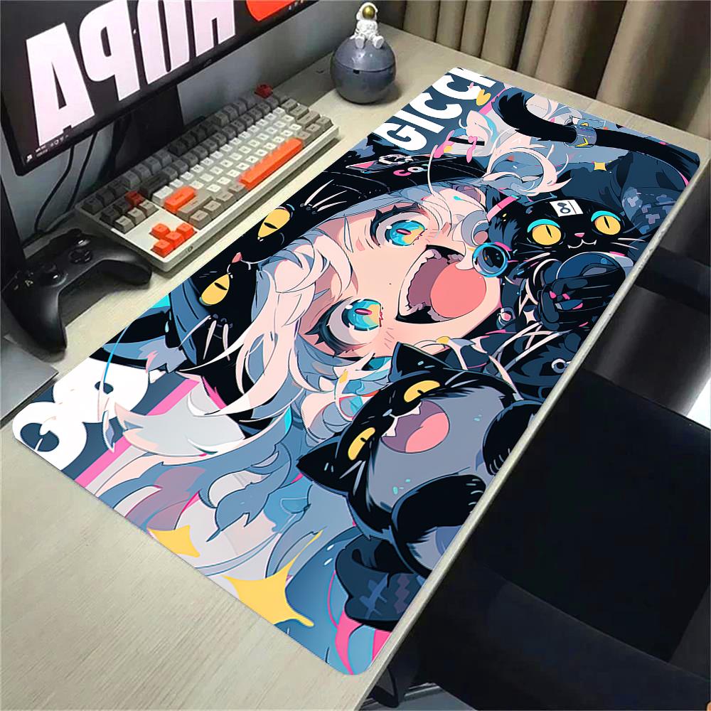 Girls and Cat Xxl Mouse Pad 900x400 Kawaii Anime Girl Deskmat Pc Gaming Accessories Computer Offices Non-slip Mousepad Keyboard