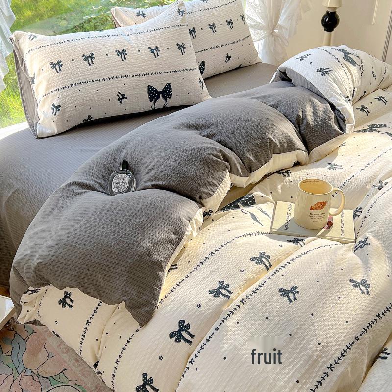 

Class A Fresh Style Washed Cotton Bedding Set – Includes Duvet Cover, Fitted Sheet & Additional Sheet for Dorms Small 1.2m Three-Piece Set