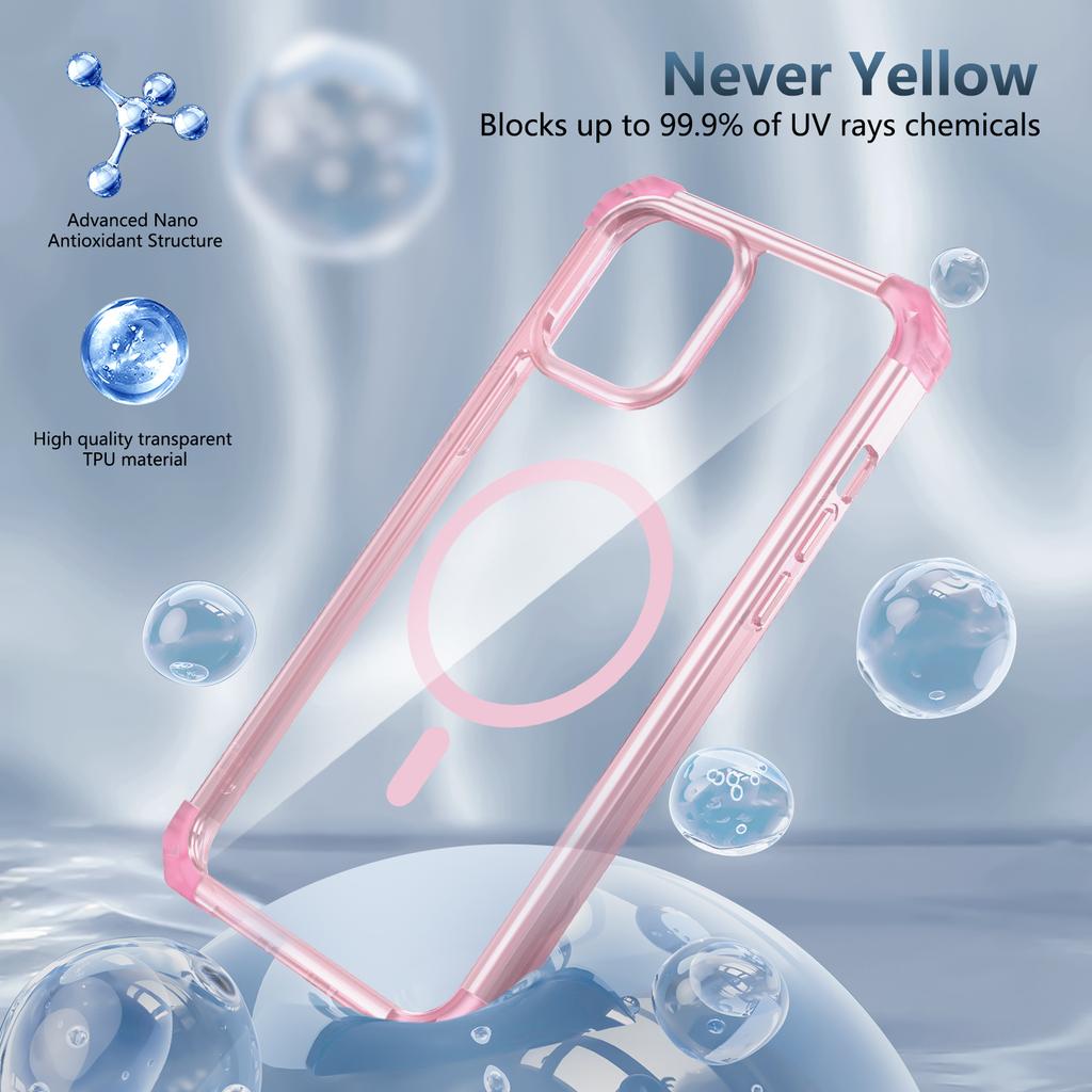 For iPhone 12 Pro Max Case Anti-Yellow TPU+PC Crystal Clear Phone Shell Compatible with Magsafe
