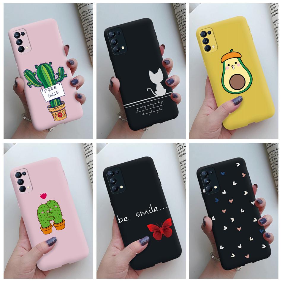 For Oppo Reno5 Pro Case Cute Cat Cactus Painted Soft Silicone Back Cover For Oppo Reno 4 5 Reno4 Reno5 Pro 5G Phone Cases Bumper