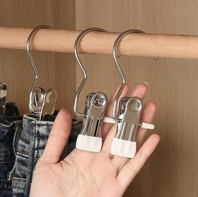 Stainless Steel Clothespins with Hook Laundry Organizer Portable Hanging Clip Closet Hanger Efficient Clothes Management