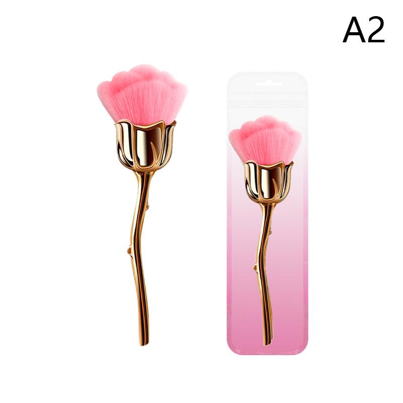 Flower Nail Brush for Manicure Gold Rose Shape Nail Art Brushes Round Small UV Gel Polish Powder Cleaning Tools Nail Accesories