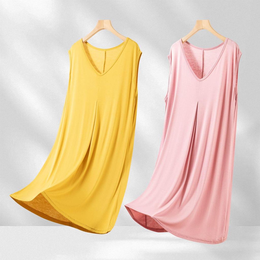 Women's Plus Size Sleeveless Long Solid Color Dress for Spring and Summer - Perfect for Home and Outer Wear