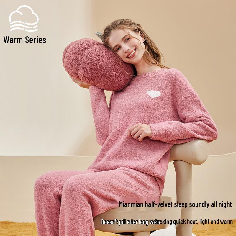 Women's Thick Half-Velvet Winter Pajamas Set - Soft, Fluffy, and Warm for Indoor and Outdoor Wear