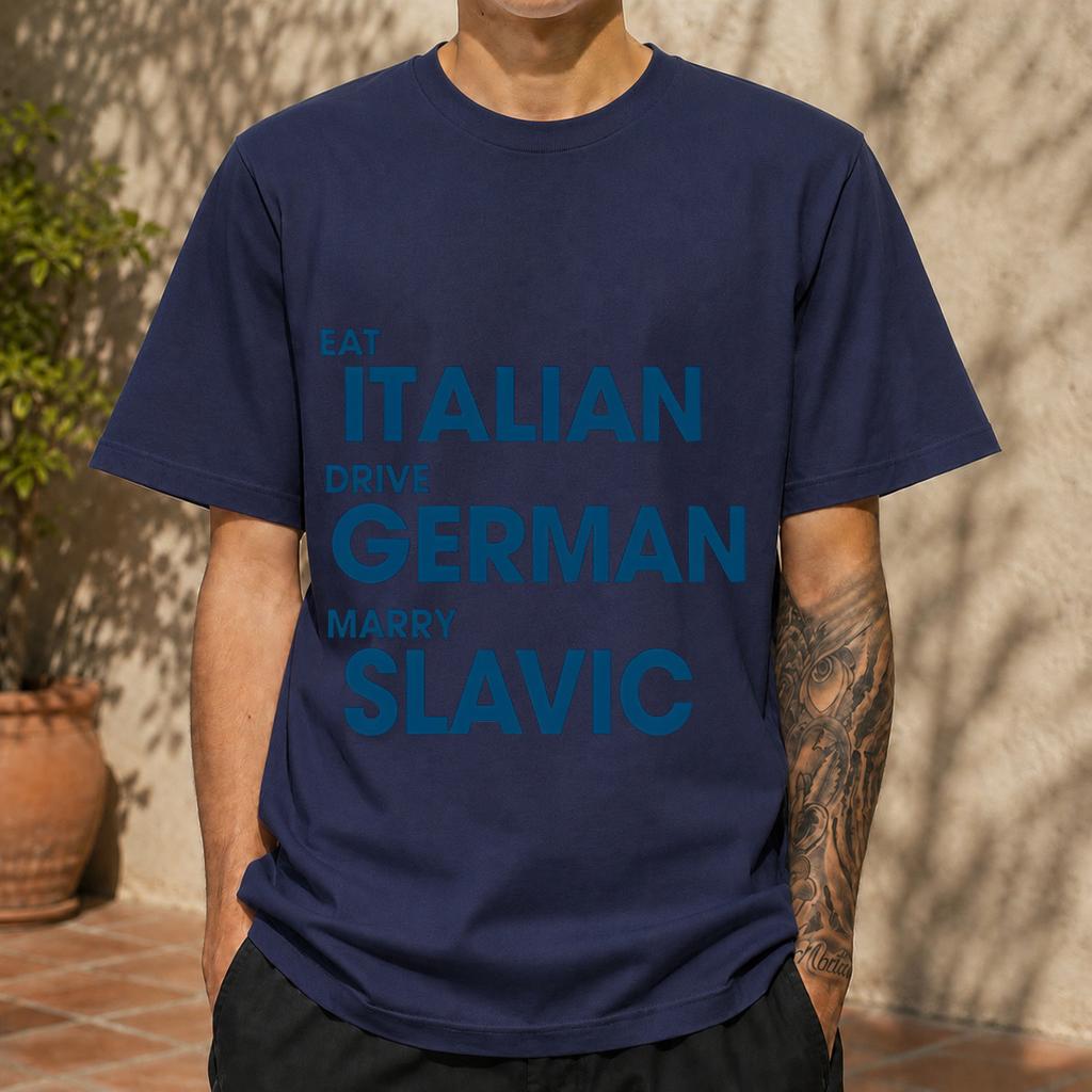2026 New Pure Cotton Tshirt Eat Italian Food Drive Gerunisex Cars Marry Slavic Unisex European Meme Print Round Neck Short Slee