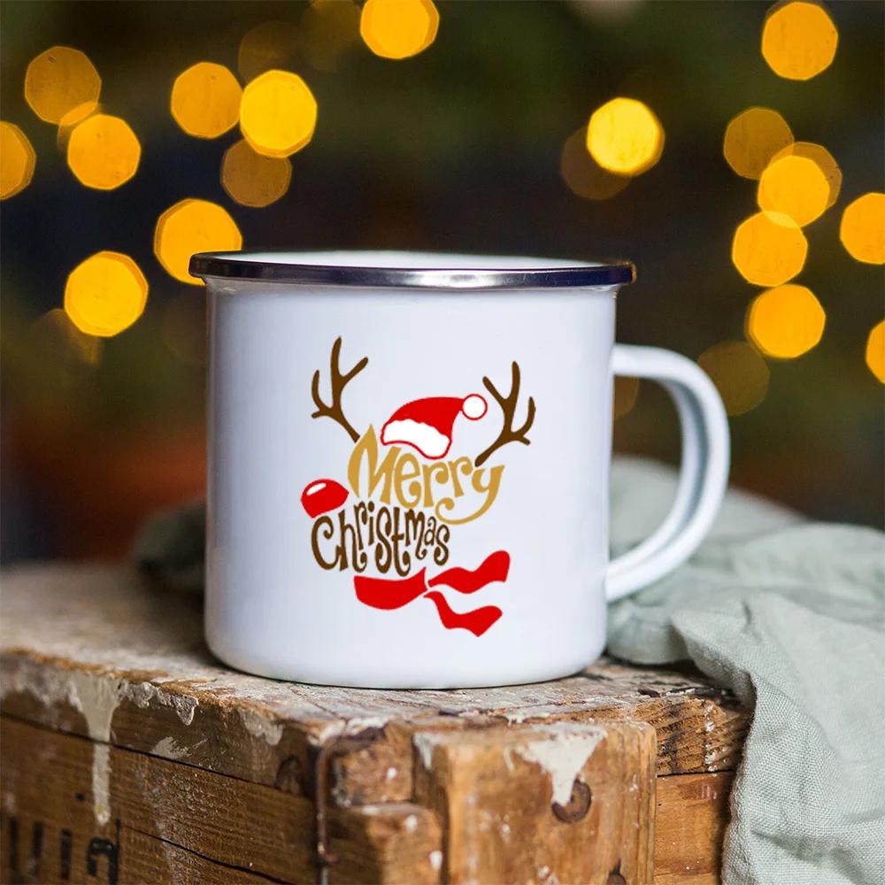 Snowman Deer Print Enamel Coffee Mugs Christmas Gifts New Year Party Wine Beer Juice Drink Tea Cups Mug Home Kitchen Drinkware