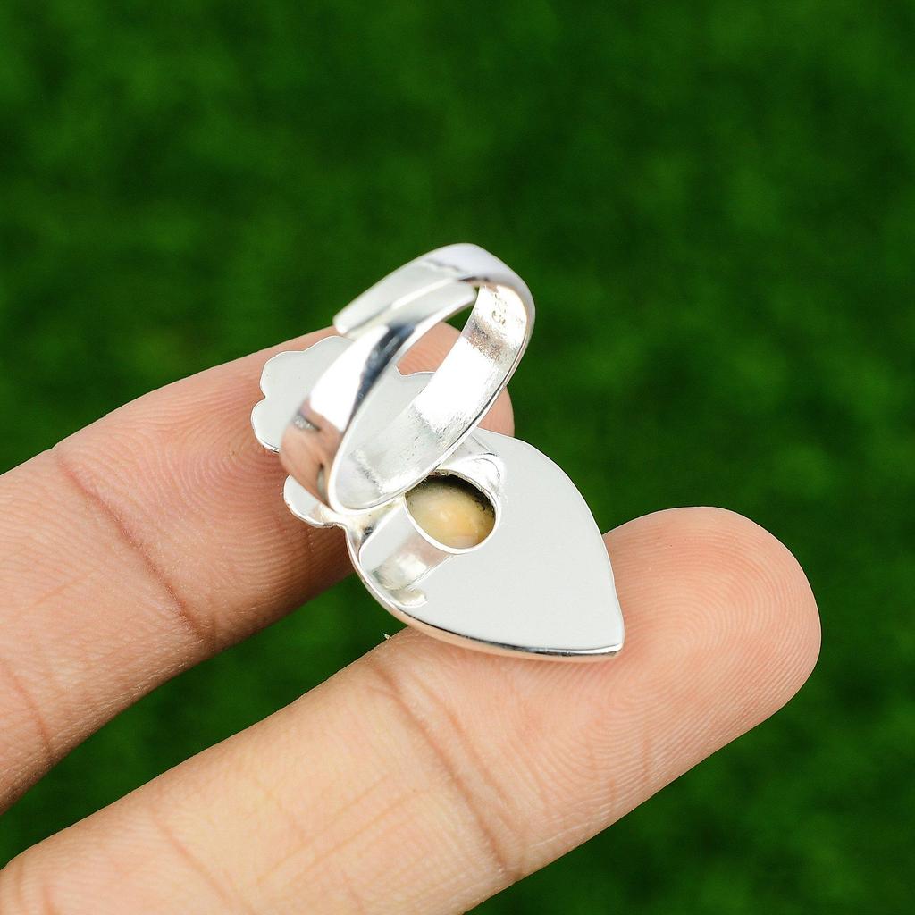 Natural Shiva Eye Shell Promise Flower Adjustable Ring 925 Silver For Women