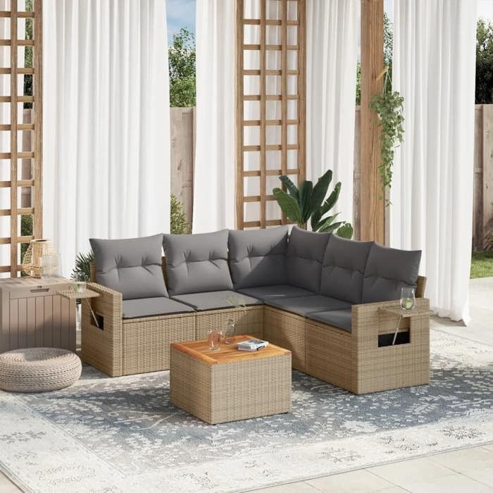 VidaXL Garden Lounge Set with Cushions 6 Pcs, Patio Sofas, Patio Furniture Set, Outdoor Furniture, Beige 3224561