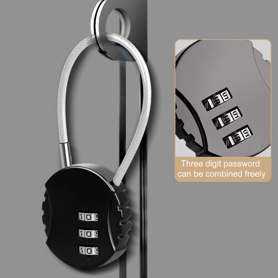 Password Lock, Wire Rope Flexible 3-Digit Combination Keyless Zinc Alloy Anti-Theft Lock for Helmets Car Baskets Luggage Wardrobes Travel Security