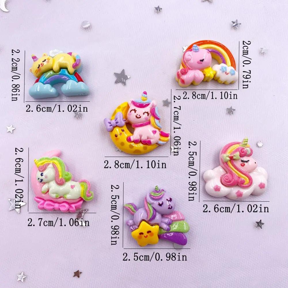 10pcs Resin Kawaii Colorful Cartoon Rainbow Unicorn Flatback Stone Figurine Christmas Decor Scrapbook DIY Bow Accessories