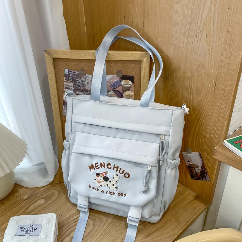 Torba tote w stylu koledżowym dla uczniów szkół średnich i ponadpodstawowych, z kreskówkowym haftem szczeniaka, o dużej pojemności, na ramię