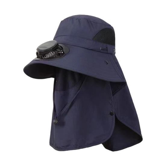 Solar Fan Sun Fan Hat Flap Face Hat Outdoor Cooling with Neck Protection темно-синий
