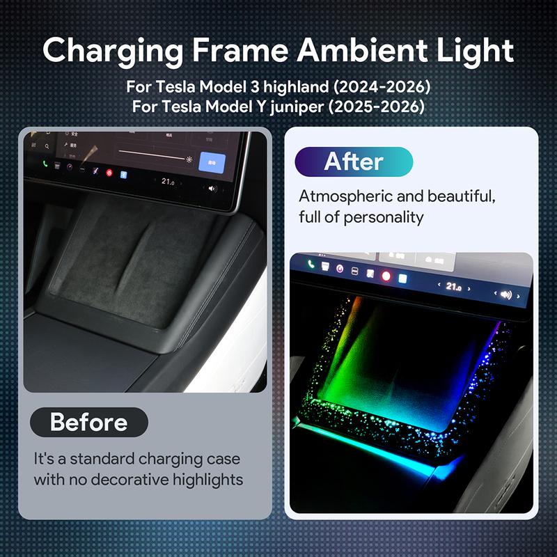 Car Wireless Charging Frame Light for Tesla Model Y Juniper 2025 2026 Highland Model 3 2024-UP Grand Starry Atmosphere Trim LED