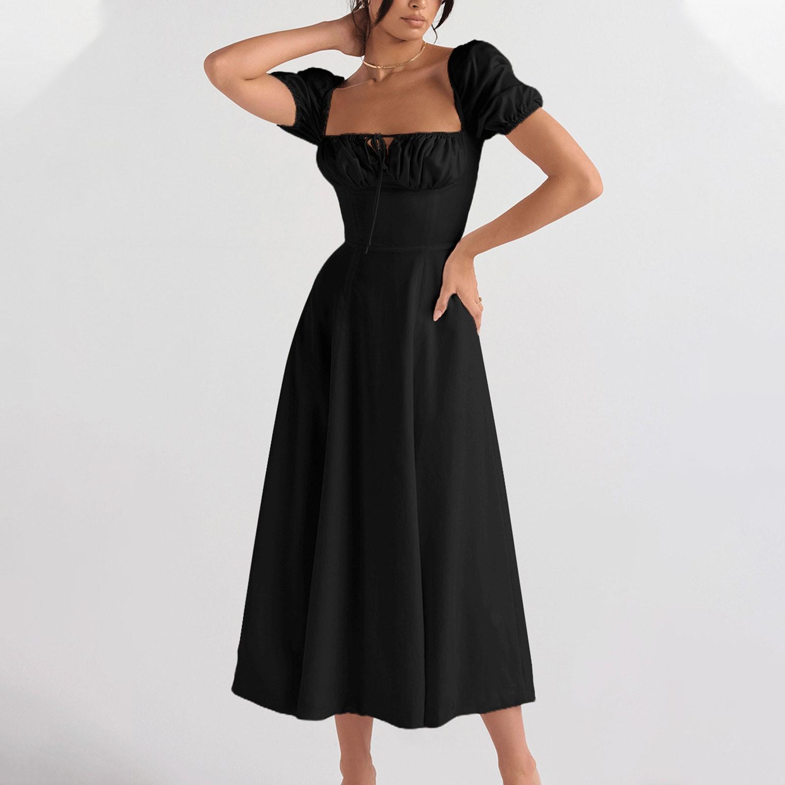 

Женское весеннее и летнее модное платье средней длины с короткими рукавами и нежным стилем XXL чёрный