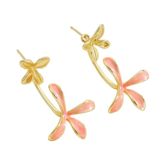 1 Paar Ohrstecker Doppellagig Dreidimensionales Blumen-Design Emaille Gardenienblütenform Ohrhänger für Damen Schmuckzubehör