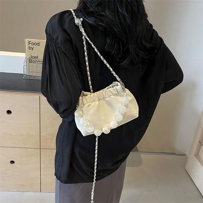 Premium Texture Small Bag Women's 2025 New Fashion Beaded Shoulder Messenger Bag Niche Design Chain Cloud Bag